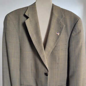Nautica Men's Twill Suit Coat Tan Houndstooth Plaid Wool Alpaca (Size 42S)